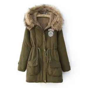 2021 Plus Größe Damen Mäntel Warme Outwear Pelz Kragen fleece grün Parkas Frauen winter armee Jacke