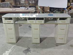 Contemporary <b>Nail</b> <b>Table</b> With Marble Top MDF Manicure Station For Salon Commercial Use - Product Image 5