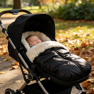 Couverture de poussette pour bébé 100% peau de mouton naturelle, imperméable, coupe-vent, doublure chaude en peau d'agneau, sac de couchage pour nourrisson et tout-petit, pour l'extérieur - Product Image 1