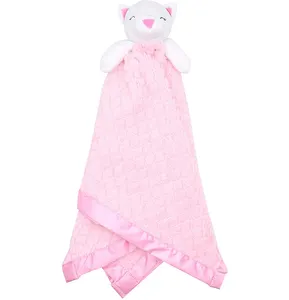 Custom Sweet Cat Stuffed Animal Adorable Pink Snuggle Baby Blanket; Fluffy Fleece with Attached Plush Toy