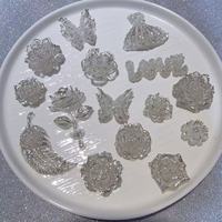 Kit de fabrication de bijoux en résine avec poudre d'argent véritable, série haute qualité, motif rose phosphorescente, accessoires DIY faits à la main