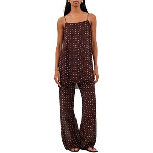 Conjunto de 2 Piezas para Mujer con Estampado de Lunares, Camisola sin Mangas de Chifón, Pantalones Tipo Túnica, Ropa Casual de Verano para Vacaciones, Viajes y Resort - Product Image 1