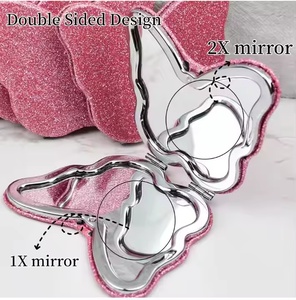 Nhãn Hiệu Riêng Trang Điểm Mini Nhỏ Gương Tay Màu Hồng Long Lanh Đôi Bên Có Thể Gập Lại Túi Xách Tay Nhỏ Gọn Du Lịch Bướm Gương - Product Image 3