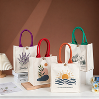 Sac fourre-tout en toile de coton épaisse personnalisable, sac à main vierge avec poignées contrastées et fermeture à bouton en bois, idéal pour les cadeaux et les expositions