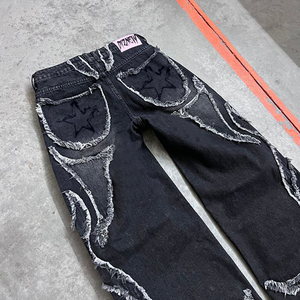 DiZNEW 2025 <span class=keywords><strong>Jeans</strong></span> Stampati Design <span class=keywords><strong>Premium</strong></span> Denim Nero Lavato Design Patchwork <span class=keywords><strong>Jeans</strong></span> da Uomo Alta Qualità Taglie Forti - Product Image 3