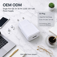 Adaptor Daya Profesional Single Port QC 5V 3A 9V 2.25A 12V 1.8A Colokan EU untuk Tablet, Kamera, Speaker, dan Pengisi Daya Ponsel