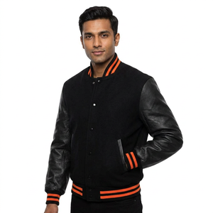 veste universitair baseball jacket custom logo Luxury Black Varsity Jackets Leather Sleeve Letterman Varsity Jacket for <b>man</b> - Product Image 1