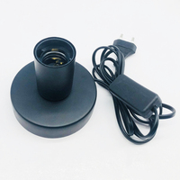 Base de lampe de bureau en métal poli, sortie d'usine, avec support d'ampoule à vis E26/E27, cordon noir, interrupteur et prise intégrés en acier inoxydable 304