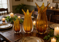 Vase à fleurs en verre artistique soufflé à la main RYLAVA, moderne et luxueux, hydroponique, ambre et vert, décoratif pour centre de table et mariage