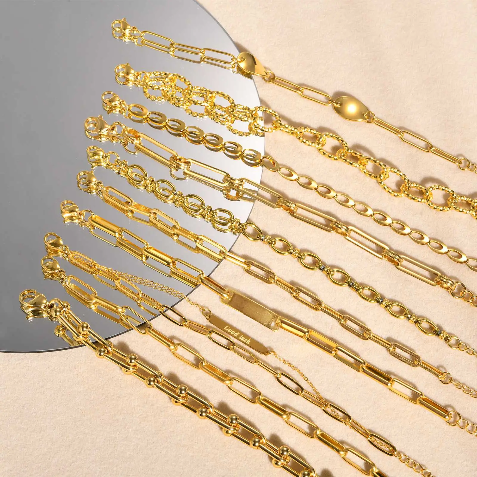 2023 New Wholesale Gold Edelstahl Chunky Büroklammer Link Chain Armband Oval Cable Chain Link Armband Schmuck für Frauen