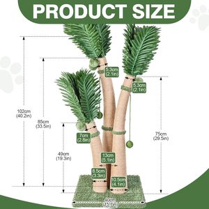 <span class=keywords><strong>Tiragraffi</strong></span> per <span class=keywords><strong>Gatti</strong></span> Alto 100 cm, Design a Palma con 3 Curve, con 8 Palline Interattive, Sisal Naturale - Product Image 4