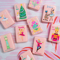 Set Mahjong Akrilik Amerika Motif Nutcracker Ballet Warna Pink Pastel yang Lucu, 160 Ubin Cetak Pola Bunga, Ubin Mahjong Akrilik AS
