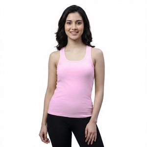 Customized Logo Solid Pink Breathable Eco-Friendly Quick Dry Anti-Pilling Polyester/Cotton Jersey Sports Regular Tank <b>Top</b> Women - Product Image 1