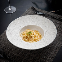 Grandes assiettes rondes de luxe créatives en mélamine, effet opale craquelée, pour pâtes et soupes, en céramique blanche, pour hôtels