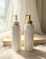 Flacon de shampooing vide rond en plastique PET blanc de luxe 200 ml 300 ml 500 ml, conteneur cosmétique de luxe avec pompe dorée pour lotion