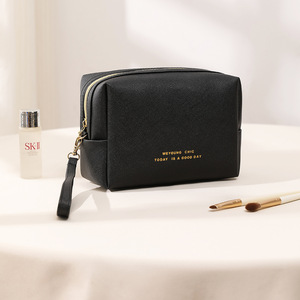 Bolsa <span class=keywords><strong>de</strong></span> Maquillaje Cuadrada Portátil Impermeable <span class=keywords><strong>de</strong></span> Cuero PU Estilo Preppy con Cierre <span class=keywords><strong>de</strong></span> Cremallera para Mujer - Product Image 3