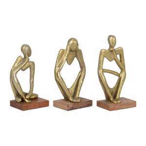 Set di 3 sculture astratte in metallo dorato per decorazioni per la casa, soggiorno, ufficio, espositori da scaffale, stile moderno boho - Product Image 2