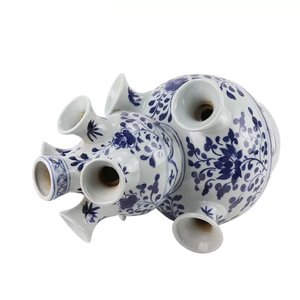 Vases à fleurs en céramique poreux de forme irrégulière unique, bleu et blanc, avec trous, style européen, style palais, vase en céramique poreux - Product Image 3