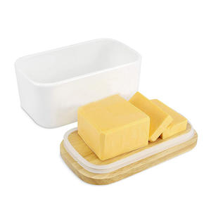 Boîte à beurre nordique 500ml plaque à beurre en céramique avec couvercle en bois et couteau plateau de stockage du fromage récipient à beurre - Product Image 2