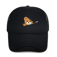Gorra con visera con estampado de oso nuevo transfronterizo para hombres y mujeres bordado 3D sombrero de conductor de camión Primavera Verano malla transpirable béisbol
