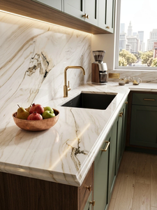 Dalles de marbre naturel Lhasa blanc poli, modernes, imperméables, grandes dimensions, avec garantie d'un an pour salle de bain, cuisine, hôtel (intérieur) - Product Image 3