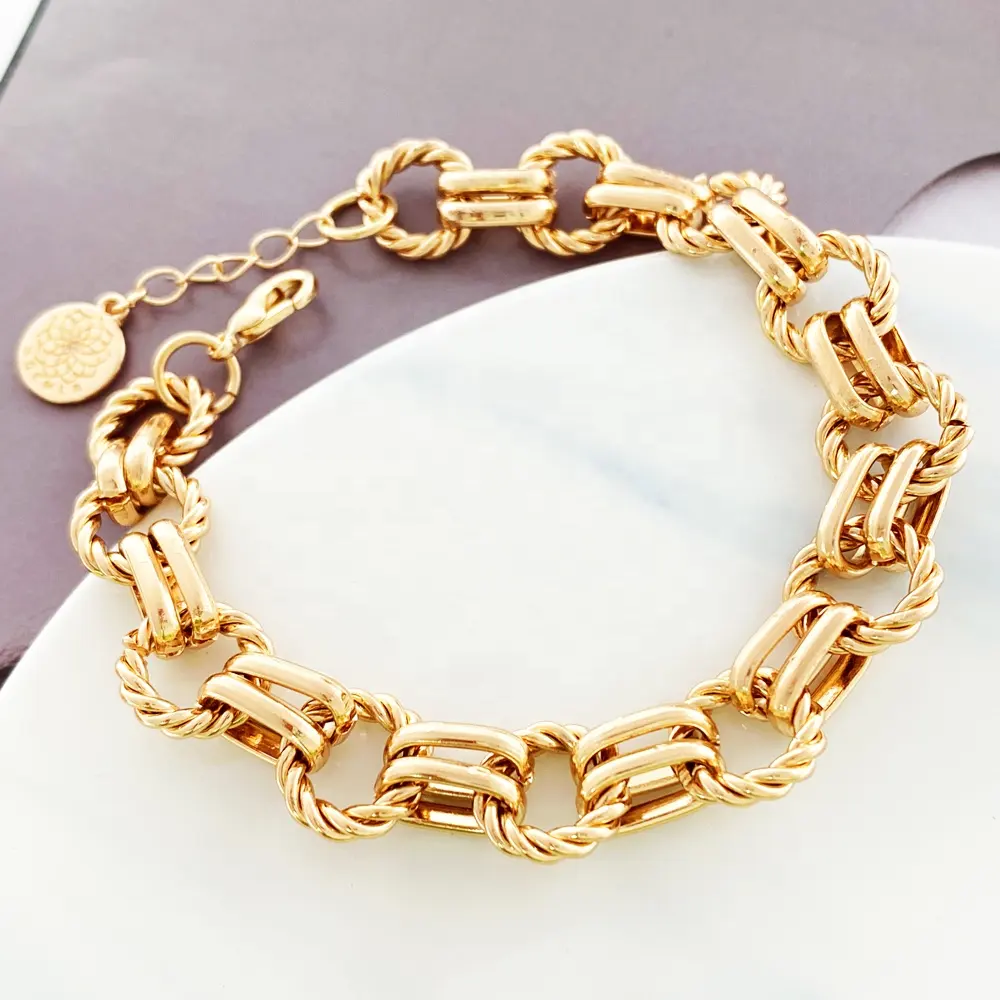 18K altın kaplama alaşım Link zinciri bilezikler kadınlar için moda takı bilezik ve bilezikler