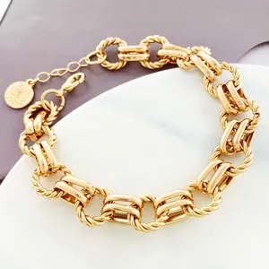 Pulseras de cadena de eslabones de aleación chapada en oro de 18 quilates Pulseras y brazaletes de joyería de moda para mujer