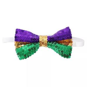 Mardi Gras Apparel <span class=keywords><strong>Hombre</strong></span> Mujer Pajarita Púrpura Verde Oro Color Lentejuelas Pajarita <span class=keywords><strong>Tirantes</strong></span> Para Fat Tuesday Throw Party Supplies - Product Image 2
