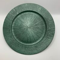 Assiettes de présentation de luxe en plastique argenté, vert et or de 13 pouces pour mariage, décoratives et pour fêtes