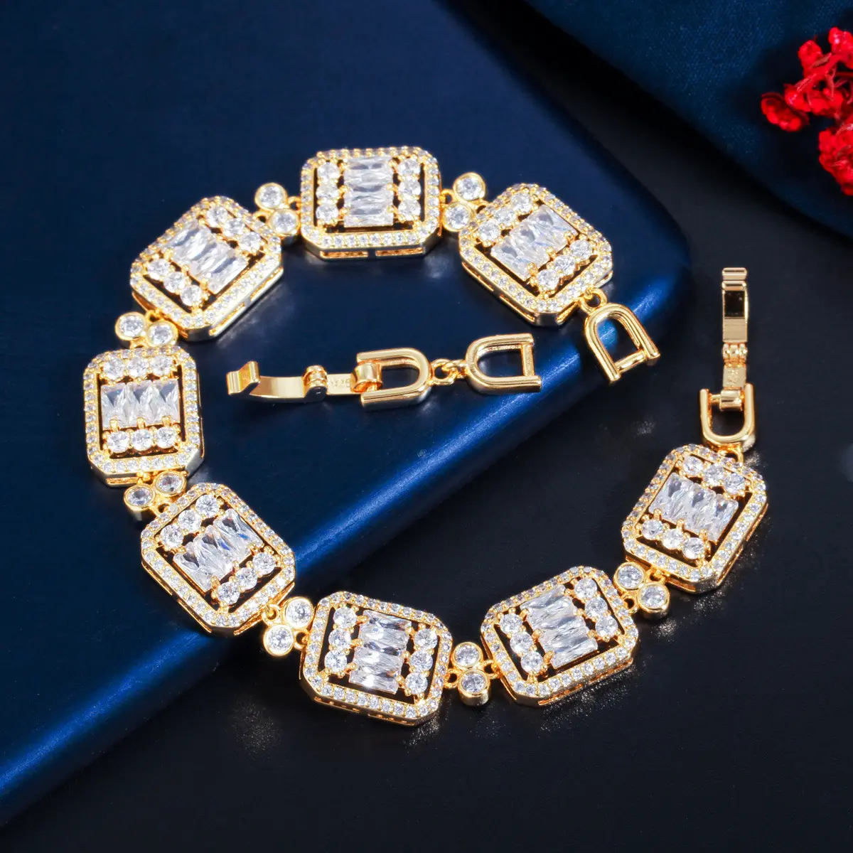 Europa y los Estados Unidos moda micro-set escalera de circón cuadrado pulsera de circón llena de joyas de diamantes
