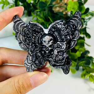 Venta al por mayor artesanías naturales de alta calidad talladas a mano de plata obsidiana calaveras de mariposa tallas para la decoración - Product Image 3