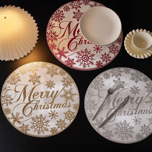Christmas <b>Placemats</b> <b>Round</b> PVC Waterproof Table Mats Red Gold Silver Merry Christmas Pattern Party Family Gathering Decorative - Product Image 1