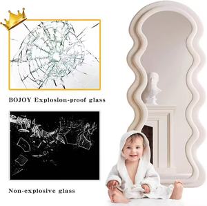 Miroir pleine longueur de style nordique, forme irrégulière, cadre ondulé, design moderne, autoportant, portable, décoration intérieure, surface en verre MDF - Product Image 3