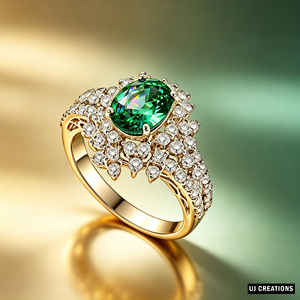 Luxury Women's 18K Gold Plated Cocktail <b>Ring</b> With Emerald Cut <b>Crystal</b> And Pave Diamond Flower Design Engagement Style - Product Image 1