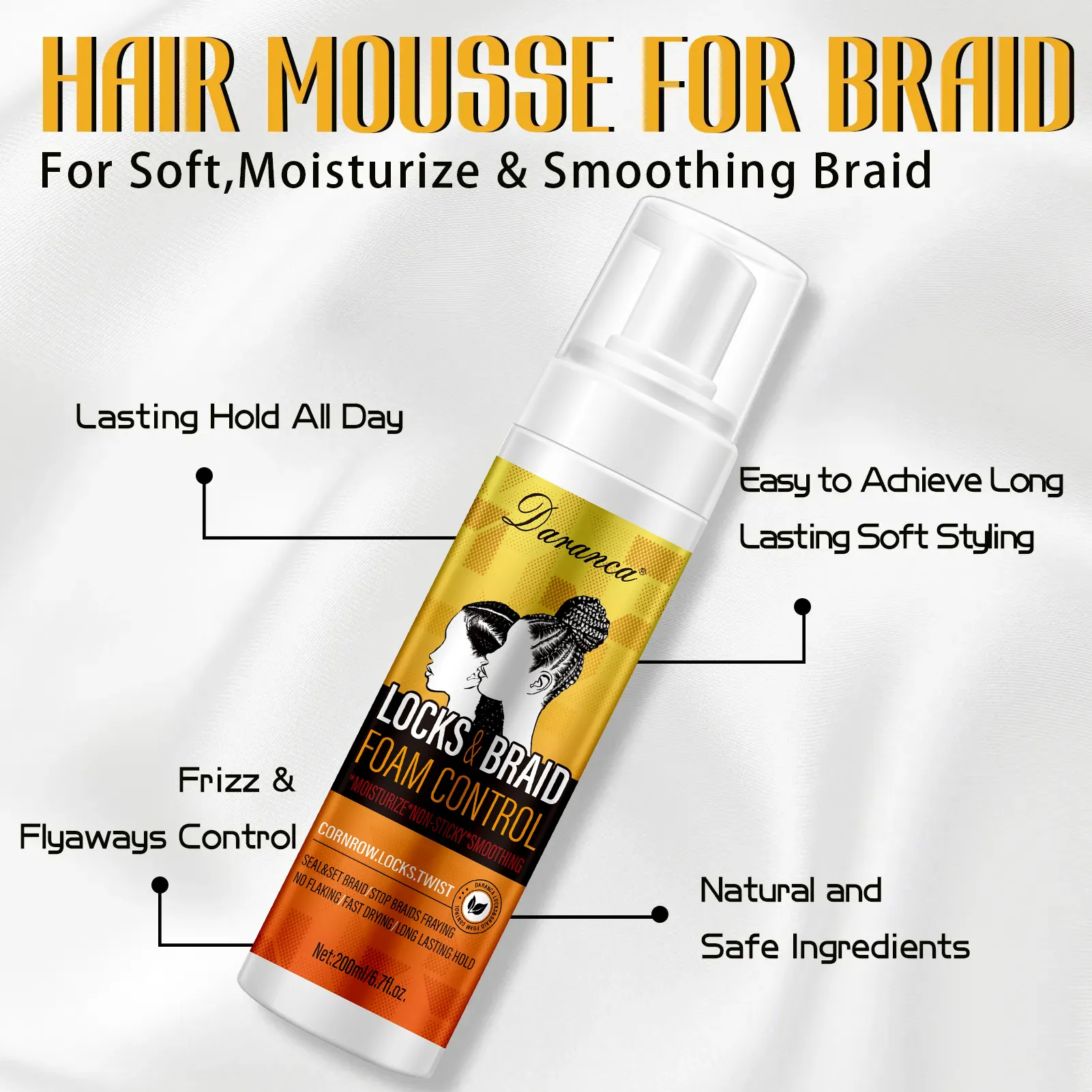 Tùy chỉnh thiết lập tóc mousse cho bện niêm phong hộp Bím Tóc cornrows mousse cho phụ nữ da Đen nhãn hiệu riêng kiểm soát Frizz Braid bọt