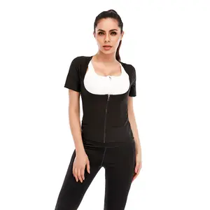 Women's Zipper Exercise Burst Sweat Slimming Sauna Shirt Women's Undershirt Waist Trainer Bodybuilding Corset Waist Support Vest