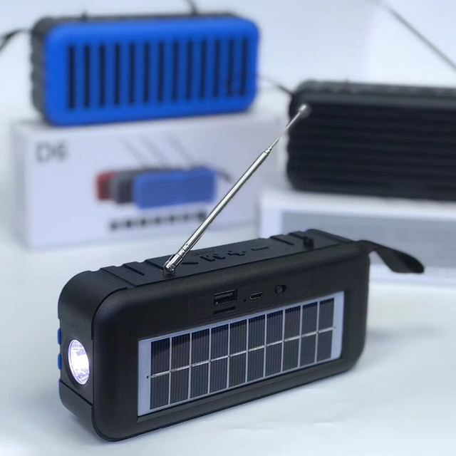Solar Power Charging BT Speakers Wireless Stereo Subwoofer Portable Outdoor Music Box With Flashlight FM Radio