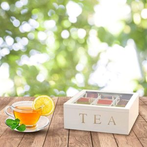 <b>Tea</b> Storage <b>Box</b> With Compartmentalized Design For Desktop Use Rectangle Shape Engraved <b>Tea</b> Label - Product Image 2