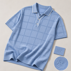 เสื้อโปโลปักลายตามสั่ง เสื้อโปโลแขนสั้นผู้ชาย ผ้าถักลายแจ็คการ์ด ขอบเสื้อแบบริบ มีลวดลาย  โลโก้สั่งทำได้ รับผลิตแบบ OEM ODM - Product Image 1