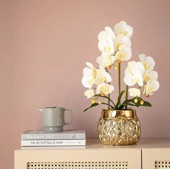 Fleur d'orchidée artificielle de haute qualité, 1 pièce, toucher réaliste, Pot décoratif, en pot, blanc