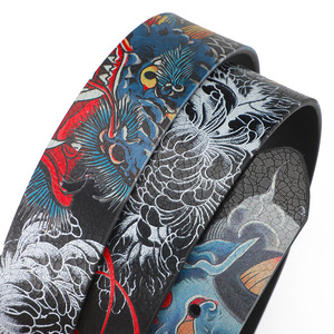 เข็มขัดหนังวัวพิมพ์ลายสำหรับผู้ชาย หัวเข็มขัดโลหะผสมสีดำ สไตล์ลำลอง ทนทาน ลายดอกไม้แท้ กว้าง 3.5 ซม. - Product Image 2