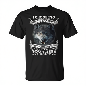 T-shirt promotionnel « Confiez-vous à moi, je sais tout » avec motif loup - Product Image 2