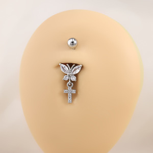 <span class=keywords><strong>Piercing</strong></span> de <span class=keywords><strong>nombril</strong></span> tendance en acier chirurgical, motif papillon et croix, orné de zircon, étanche, bijoux de <span class=keywords><strong>piercing</strong></span> pour le ventre - Product Image 3