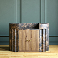 Table console en marbre travertin beige Dream Home, meuble semi-circulaire cannelé avec dessus à double extrémité incurvée, meuble d'entrée pour hall