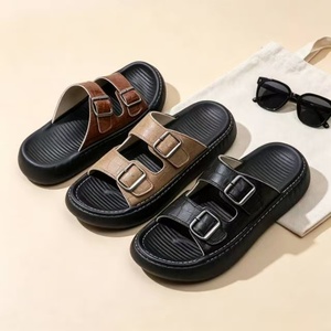 Sandales d'été pour hommes en cuir imprimé croco à double boucle, respirantes, antidérapantes, à plateforme épaisse, décontractées, pour l'extérieur - Product Image 4
