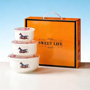 Bol en céramique pour la conservation des aliments, ensemble de trois bols scellés avec couvercles, coffret cadeau, cadeau pratique pour événement, vente en gros - Product Image 5