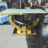 Table rectangulaire en verre doré pour événements, mariages, hôtels, banquets, repas, dîners, table de mariage en acier inoxydable