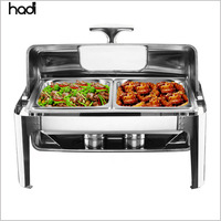 HADI HD038 Ensemble de réchauds de luxe à couvercle roulant en acier inoxydable doré 201/304 6L, alimentation à l'alcool, équipement de buffet pour la restauration