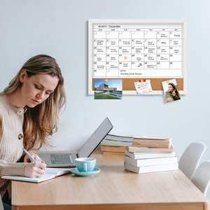 Calendario mensile lavagna magnetica cancellabile a secco lavagna Corkboard con cornice in legno nero da parete montabile - Product Image 6