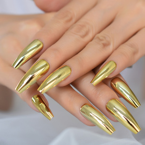 <span class=keywords><strong>Faux</strong></span> ongles à presser Chrome extrêmement longs couleur or forme cercueil 24 pièces <span class=keywords><strong>pour</strong></span> femmes et filles - Product Image 4
